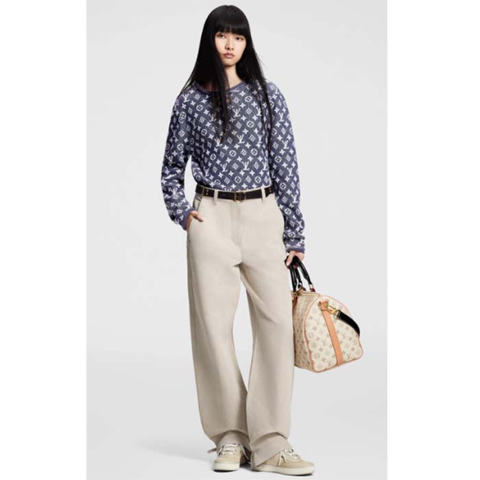 Louis Vuitton Women LV Monogram Jacquard Pullover Wool Cotton Grey Blue Regular Fit