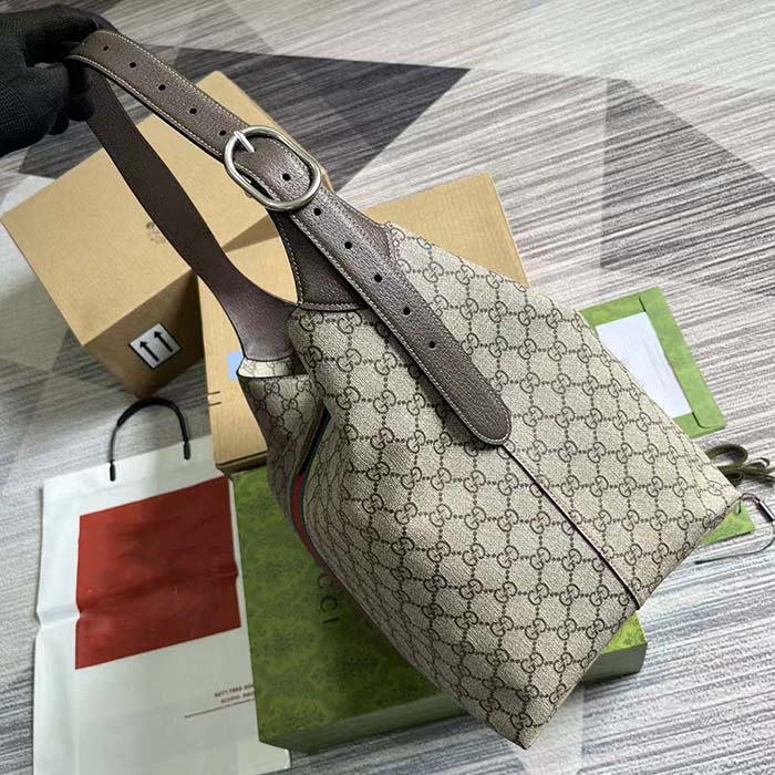 Gucci Unisex Jackie 1961 Small Shoulder Bag Beige Ebony GG Supreme Piston Closure