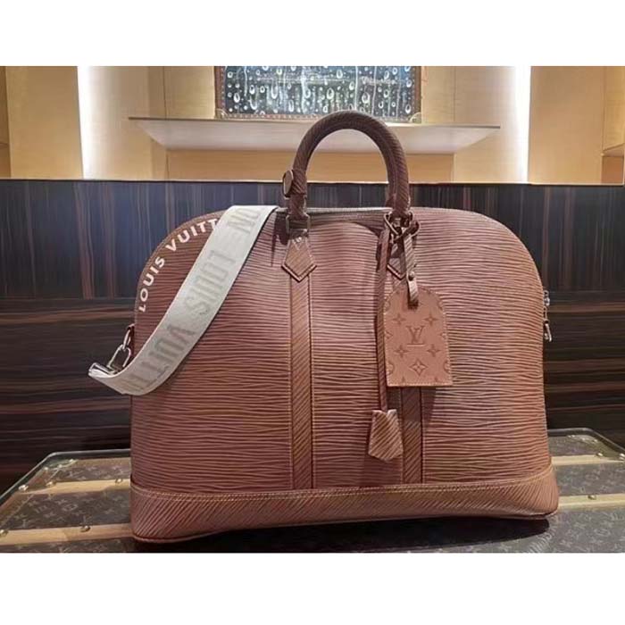 Louis Vuitton LV Unisex Alma Travel GM Cognac Calf Leather Double Zip Closure