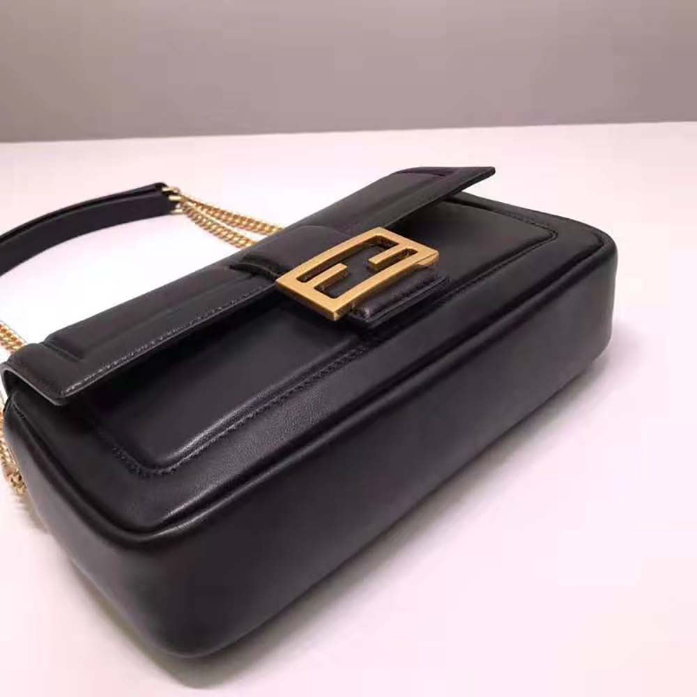 Fendi Women Baguette Chain Black Nappa Leather Bag