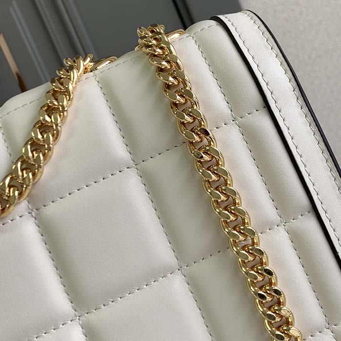 Gucci Women GG Deco Small Shoulder Bag Off White Quilted Leather