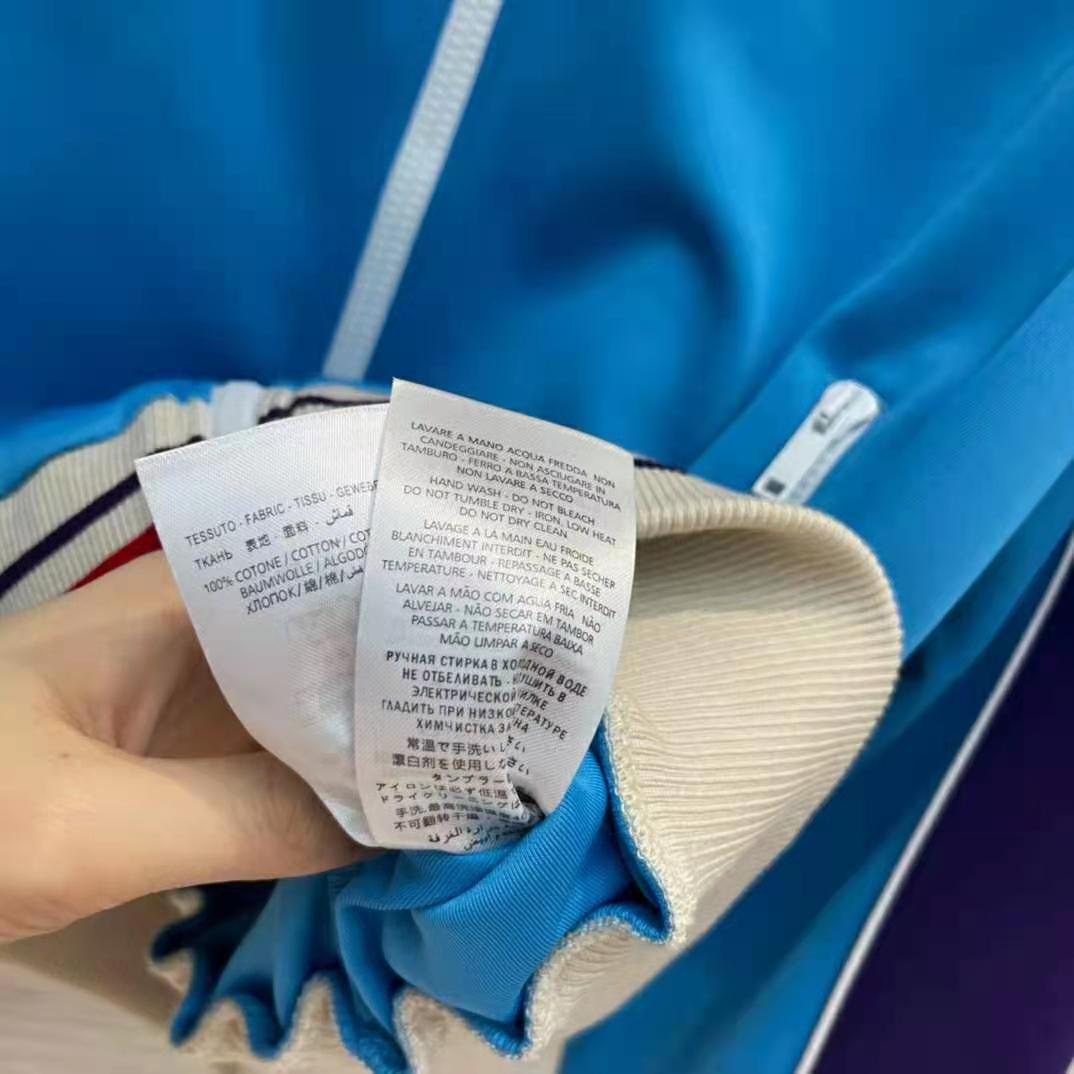 Gucci Women Technical Jersey Zip-Up Jacket with Web Interlocking G-Blue