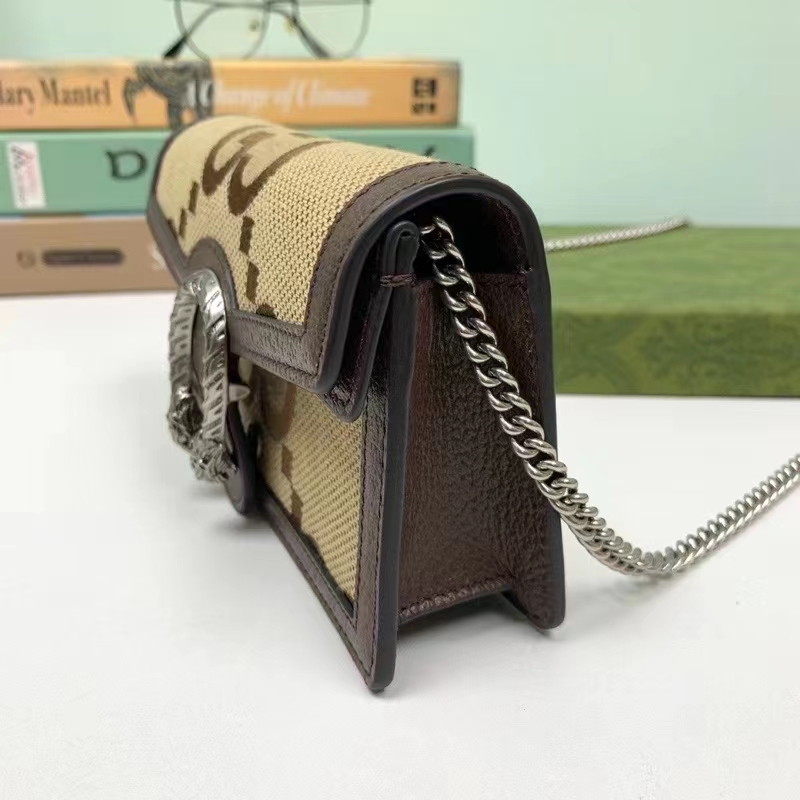 Gucci Women Dionysus Jumbo GG Super Mini Bag Camel Ebony Canvas