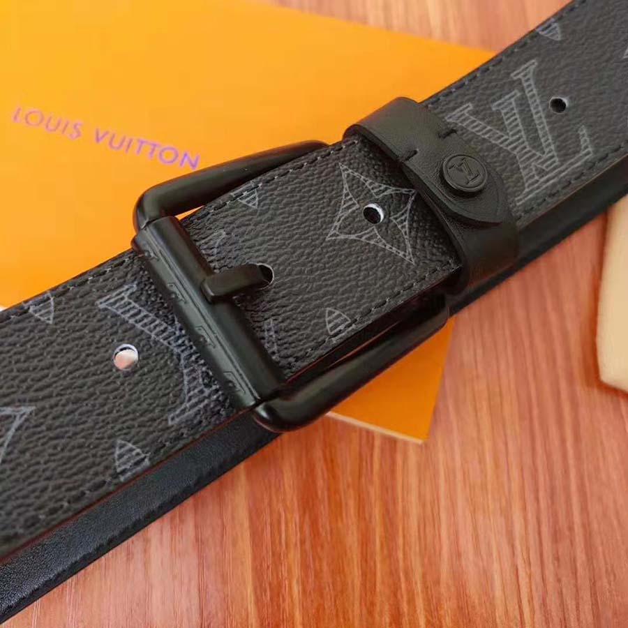 Louis Vuitton LV Unisex Voyager 35mm Belt in Monogram Eclipse Canvas-Grey