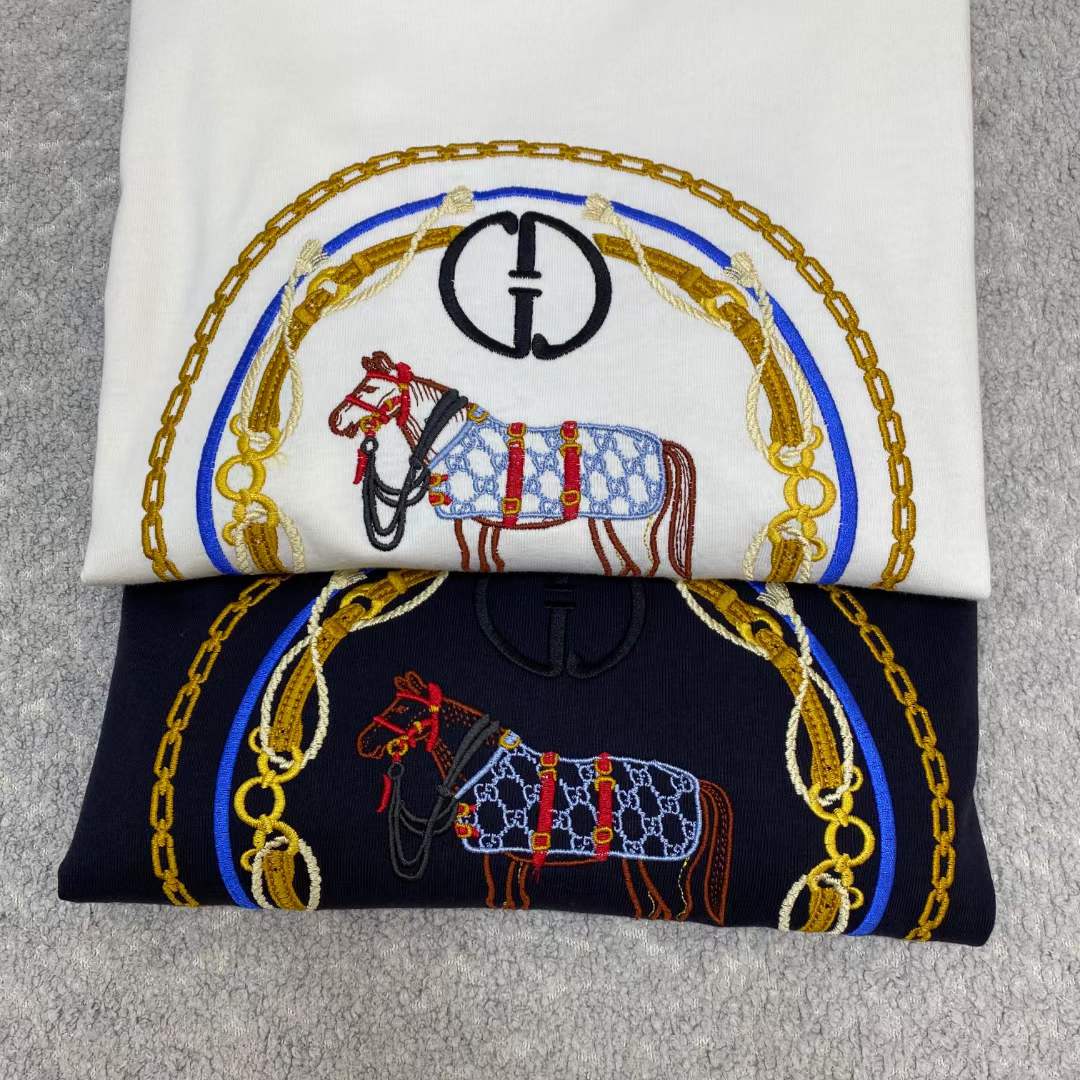 Gucci Men GG Cotton Jersey T-Shirt Interlocking G Crystal Crewneck