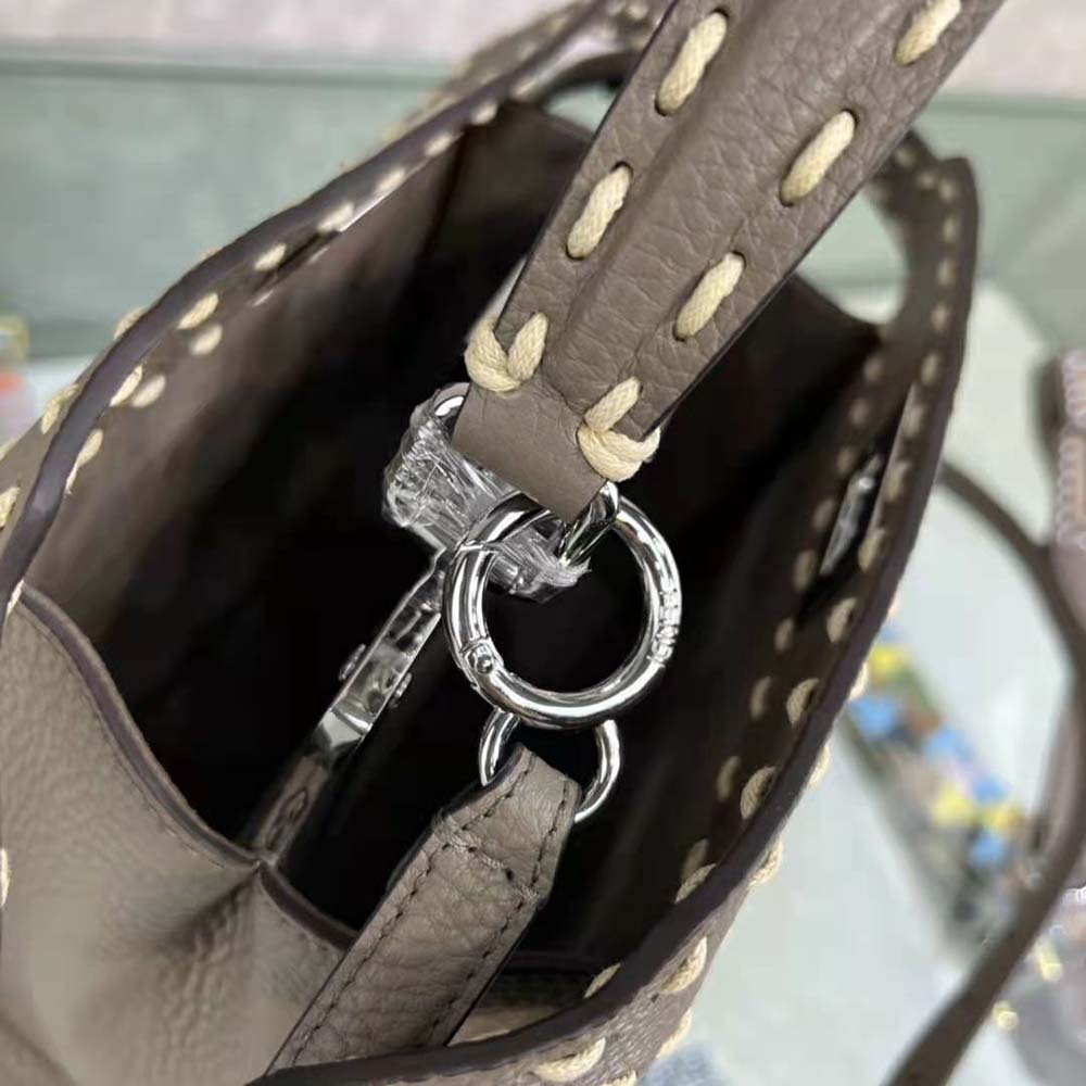 Fendi Women Peekaboo Iconic Mini Full Grain Leather Bag-Brown