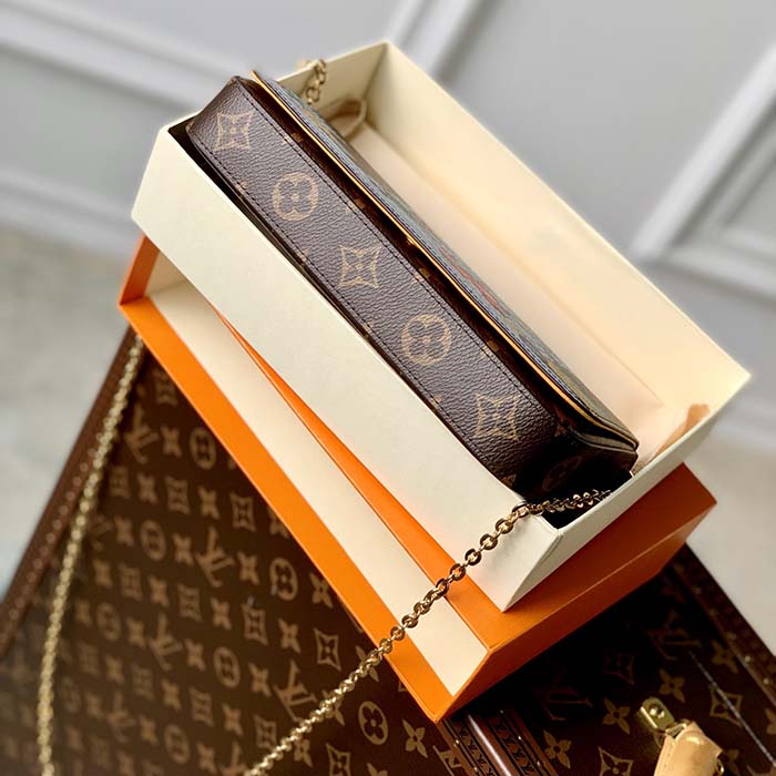 Louis Vuitton LV Women Félicie Pochette Pink Brown Monogram Coated Canvas