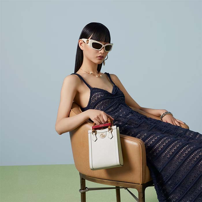 Gucci GG Women Gucci Diana Mini Tote Bag Double G White Leather