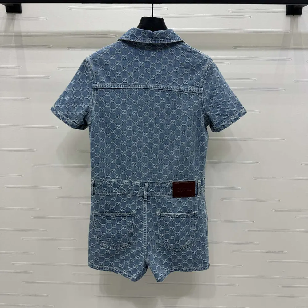 Gucci Women GG Denim Jacquard Jumpsuit 828549 XDDB2