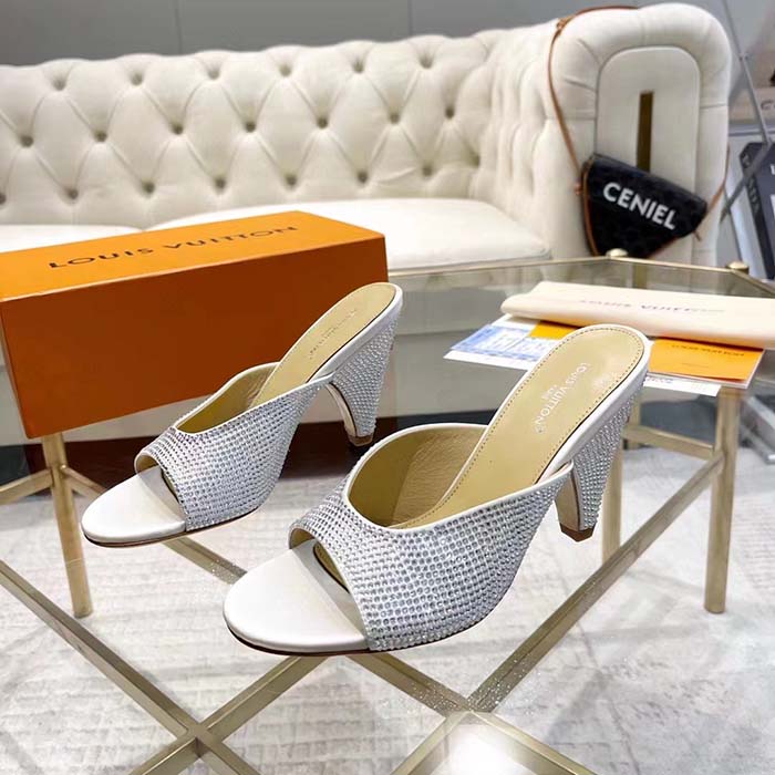 Louis Vuitton LV Women Super Mule Silver Strass Leather Outsole 10 CM Heel