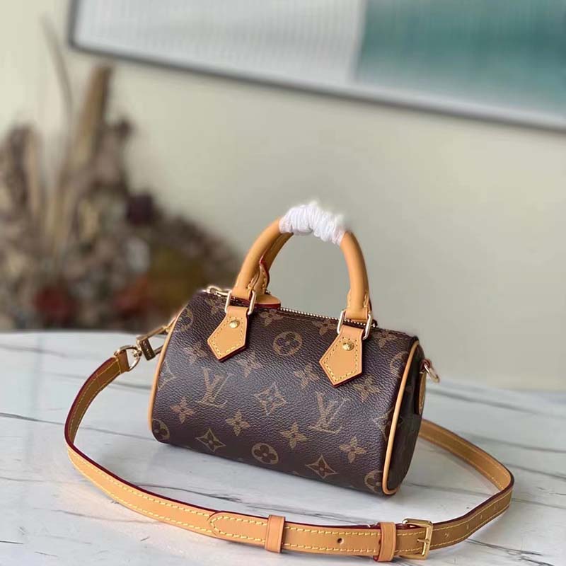 Louis Vuitton LV Women Nano Speedy Bag Brown Monogram Coated Canvas Cowhide