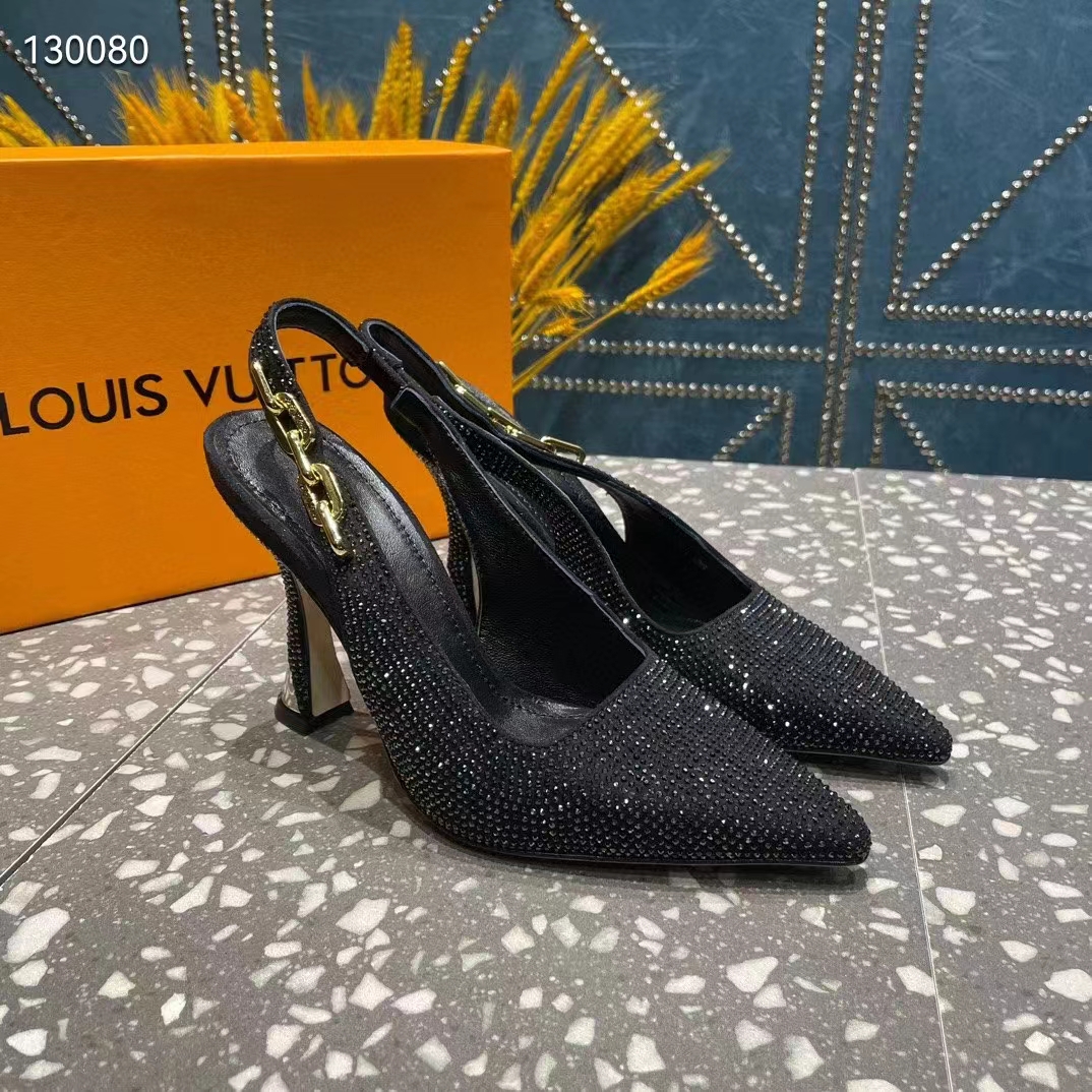 Louis Vuitton LV Women Sparkle Slingback Pump Black Strass Elasticized 9.5 Cm Heel