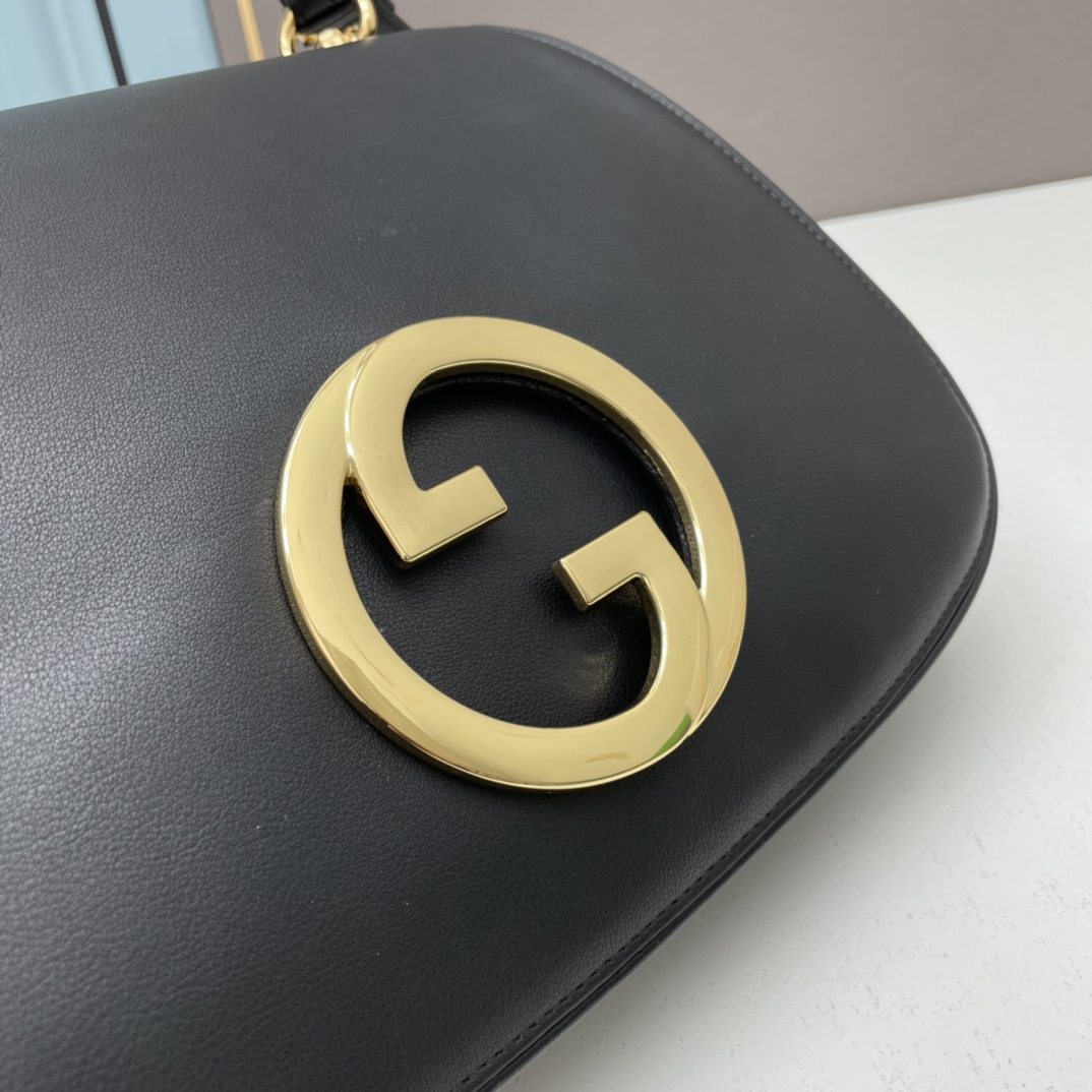 Gucci Women GG Blondie Medium Bag Black Leather Round Interlocking G