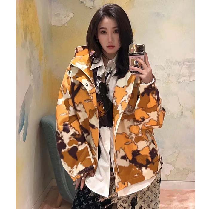 Louis Vuitton Women Cotton Hooded Blouson Regular Fit LV Mappamundi Signature Printed All Over