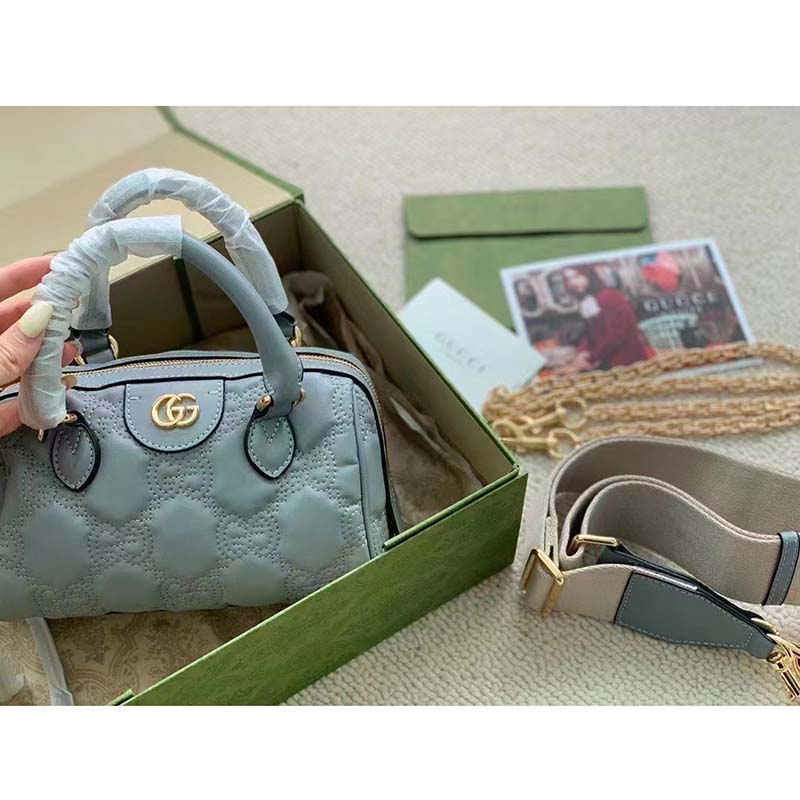 Gucci Women Marmont Leather Mini Bag Bright Green GG Matelassé Leather