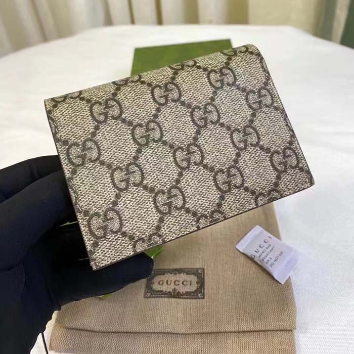 Gucci Unisex GG Marmont Card Case Wallet White Double G Beige Ebony Supreme Canvas