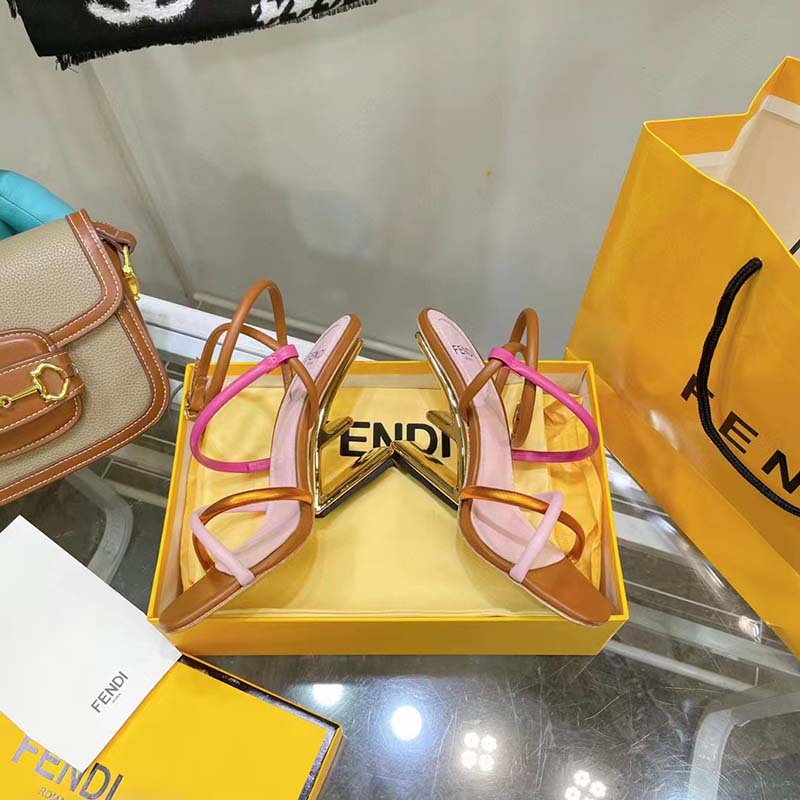 Fendi Women FF First Pink Nappa Leather High-Heeled Sandals 9.5 cm Heel