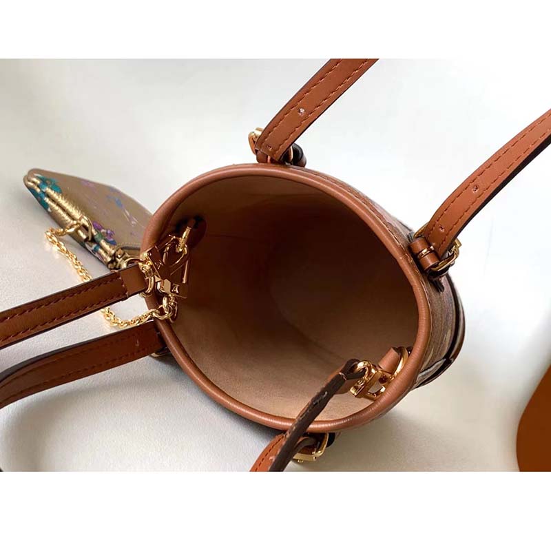 Louis Vuitton LV Women Nano Bucket Gold Coated Canvas Cowhide Leather