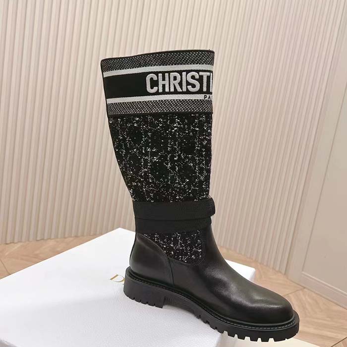 Dior Women CD D-Major Boot Black Calfskin Black White Cannage Tweed