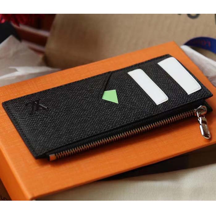 Louis Vuitton LV Unisex Coin Card Holder Taiga Cowhide Leather 4 Card Slots