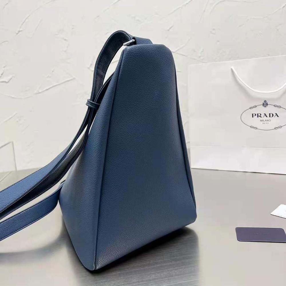 Prada Men Leather Prada Triangle Bag-Navy