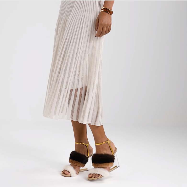 Fendi Women FF First White Mink High-Heeled Slingbacks 9.5 cm Heel