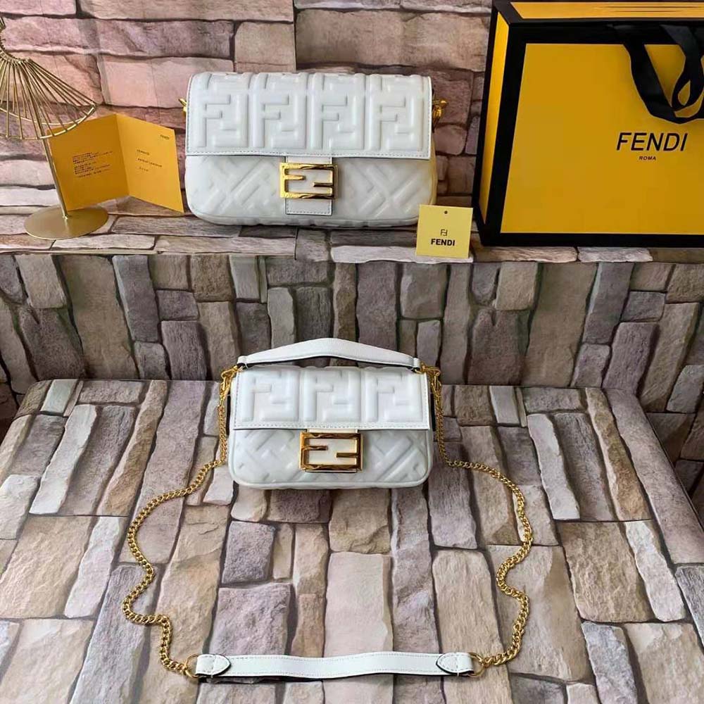 Fendi Women Baguette Soft Nappa Leather Bag-White