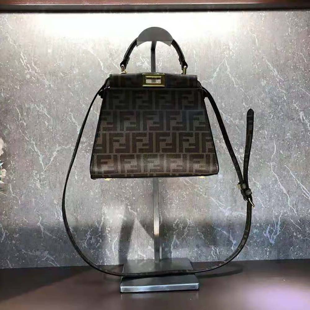 Fendi Women Peekaboo Iconic Mini FF Glazed Fabric Bag with Inlay