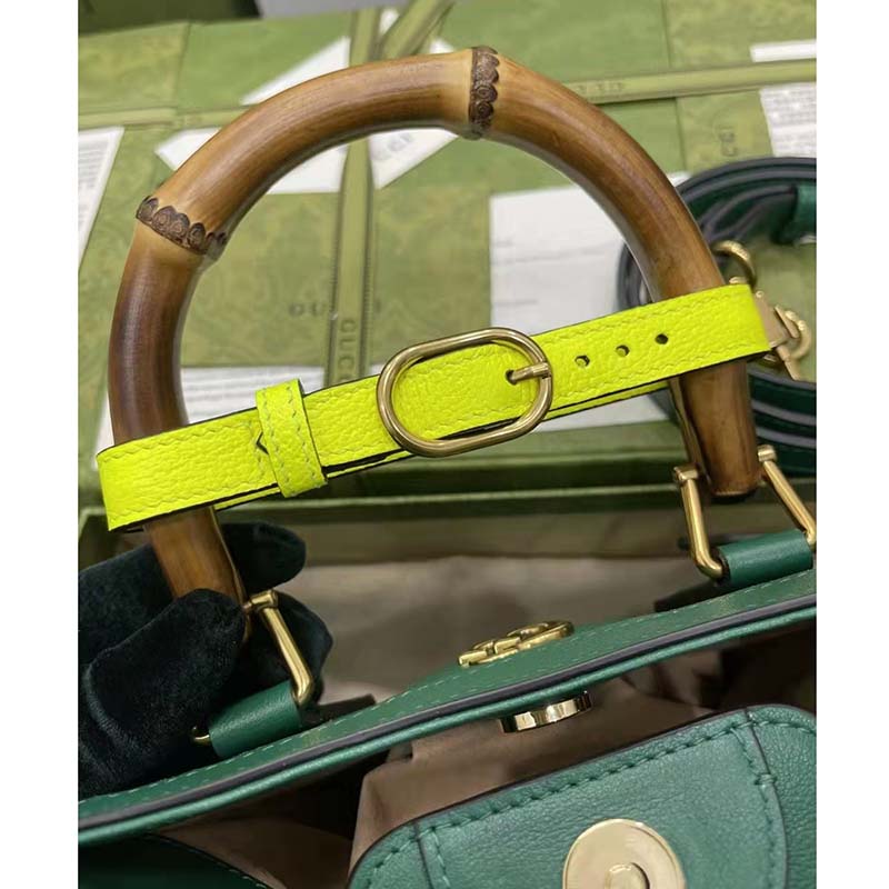 Gucci GG Women Gucci Diana Mini Tote Bag Double G Green Leather