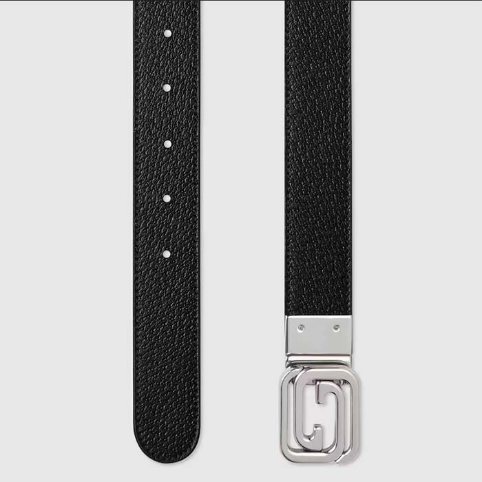 Gucci GG Unisex Belt Squared Interlocking G Buckle Black GG Supreme Canvas Black Leather 30 MM Width