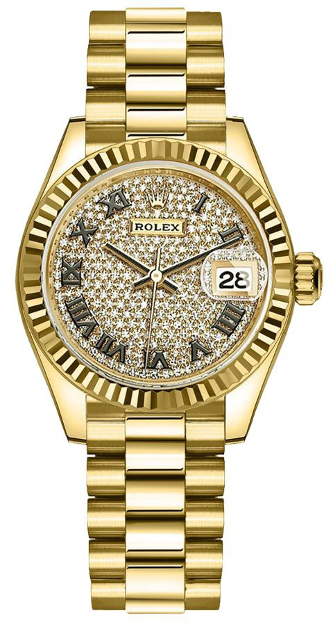 Rolex Lady-Datejust 28 Yellow Gold Diamonds Women's Watch 279178-0031