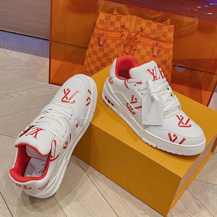 Louis Vuitton Unisex LV Trainer Sneaker Red Mix of Sustainable Materials