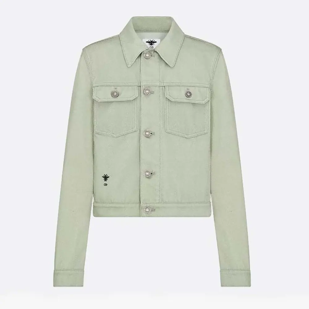 Dior Women Jacket Cotton Denim with Sage Green Dior Astral Flowers Motif