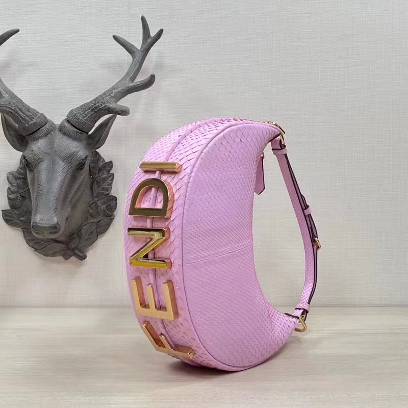 Fendi Women FF Fendigraphy Small Pale Pink Python Leather Bag
