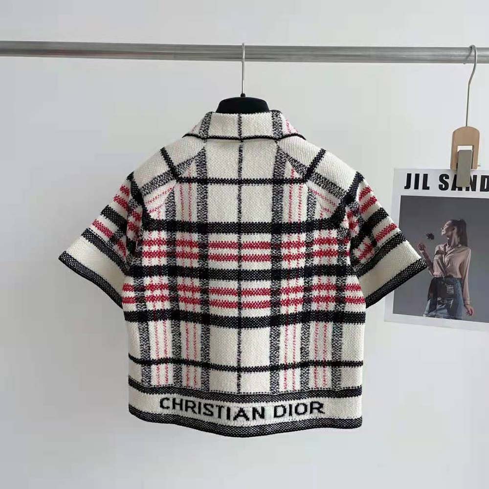Dior Women Short-Sleeved Jacket Tricolor Check N Dior Technical Cotton and Wool Knit