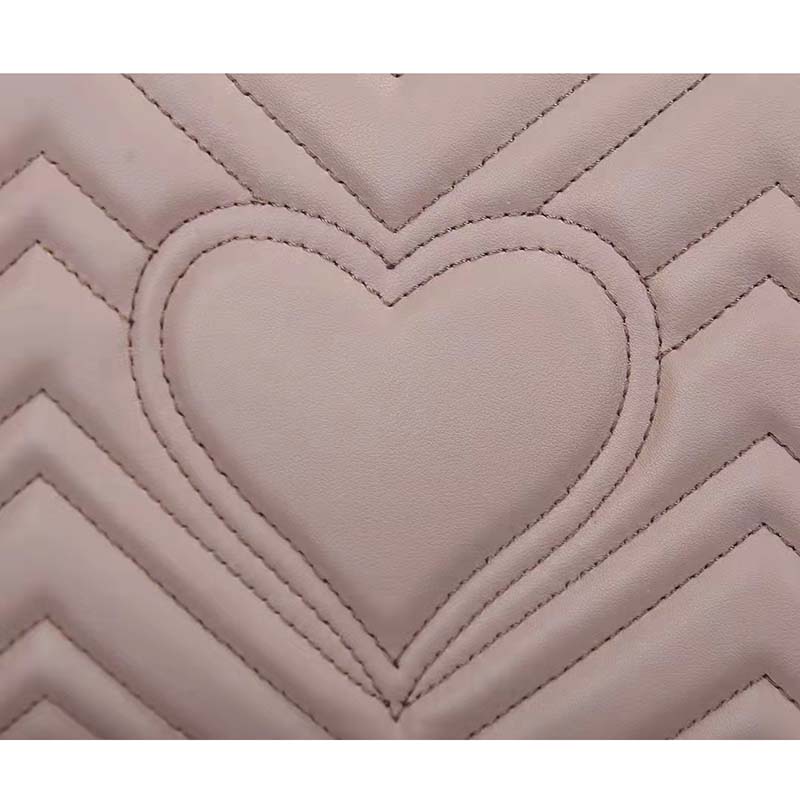 Gucci Women GG Marmont Matelassé Shoulder Bag Pink Chevron Leather Double G