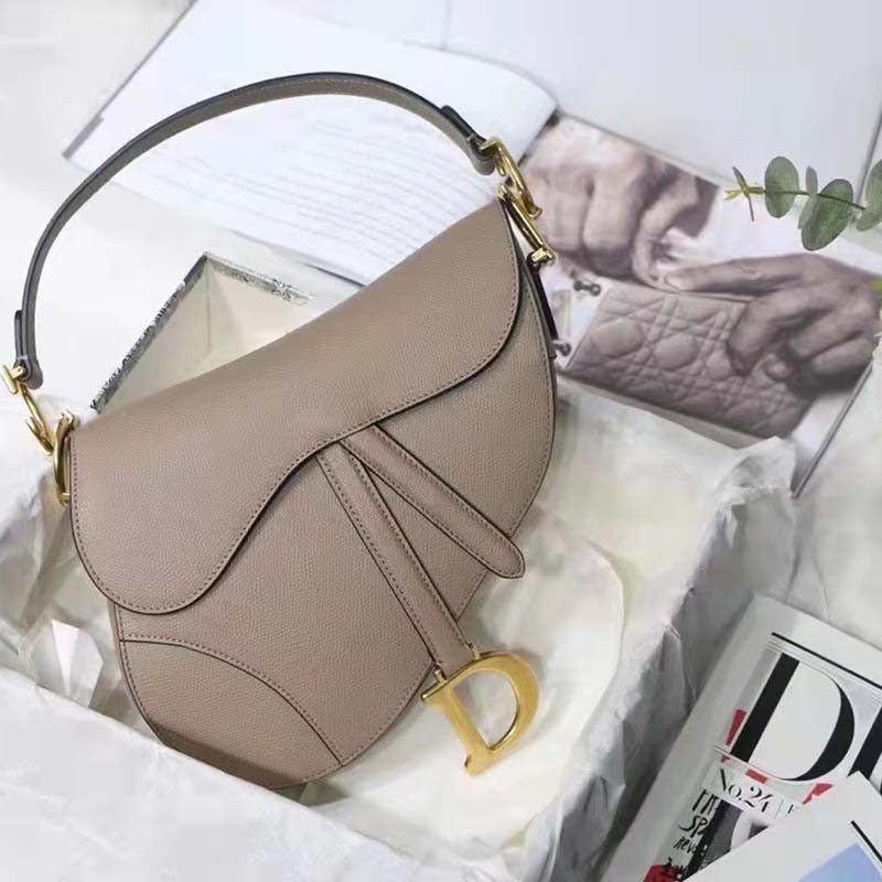 Dior Women Saddle Bag Warm Taupe Grained Calfskin