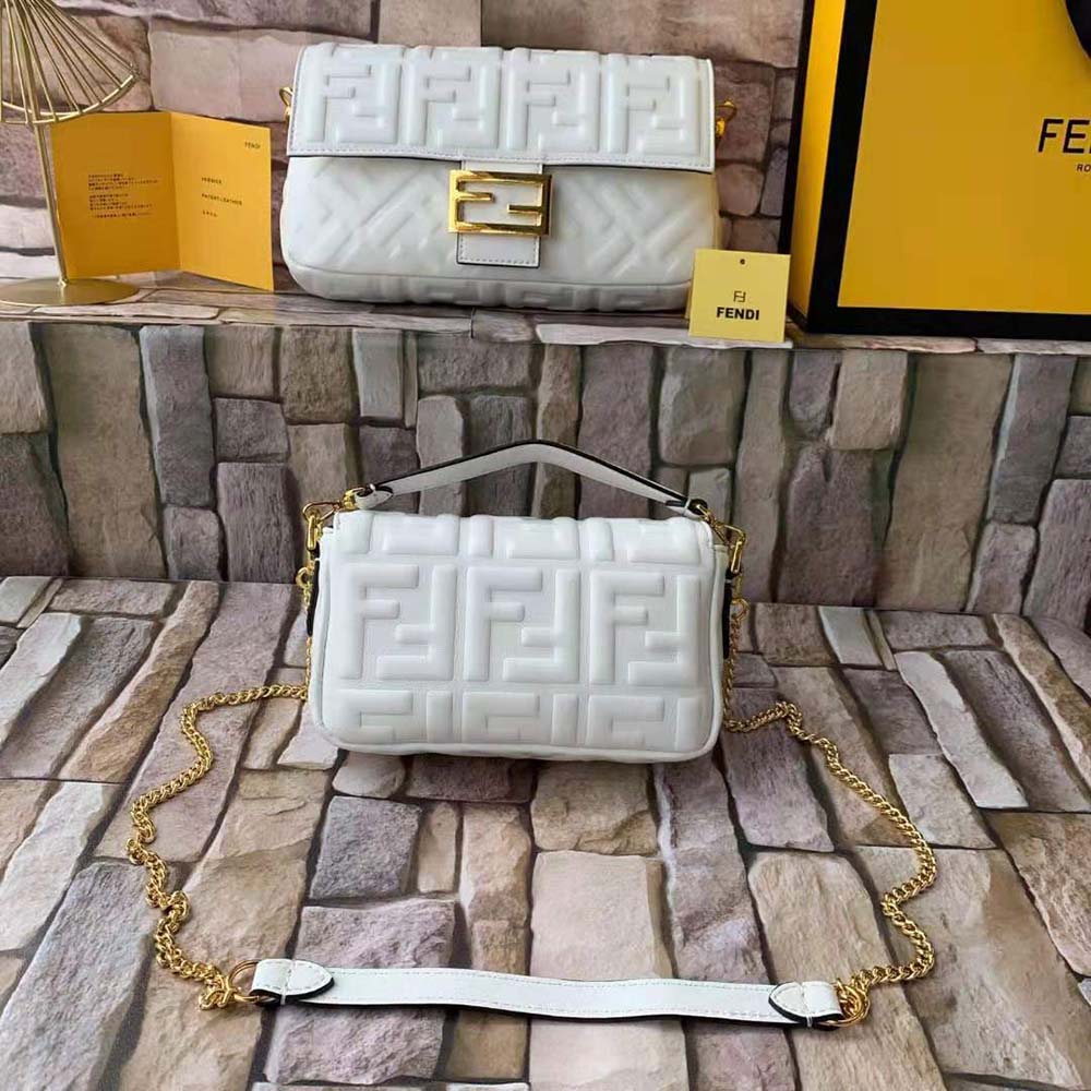Fendi Women Baguette Soft Nappa Leather Bag-White