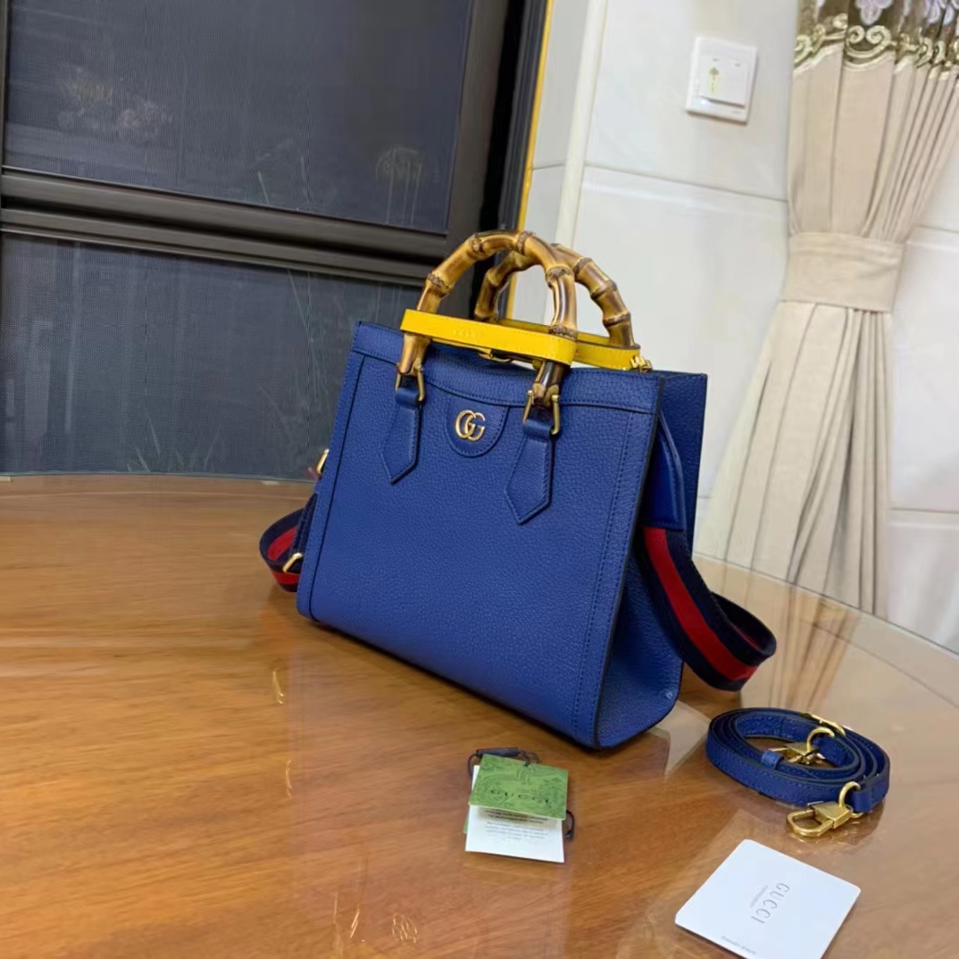 Gucci GG Women Diana Small Tote Bag Double G Royal Blue Leather