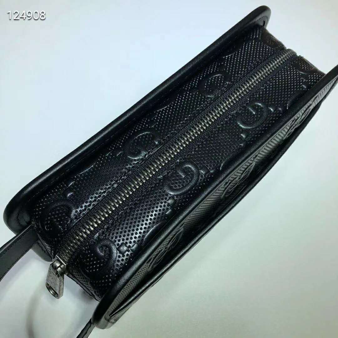 Gucci GG Unisex GG Embossed Cosmetic Case Black Embossed Leather