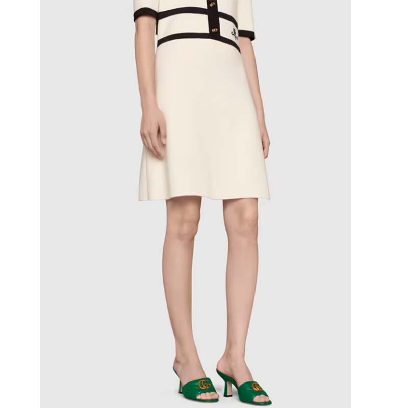 Gucci Women GG Double G Slide Sandal Emerald Green Chevron Matelassé Leather 7.6 cm Heel