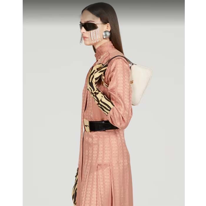 Gucci Women GG Aphrodite Shoulder Bag Double G White Leather Zip Closure