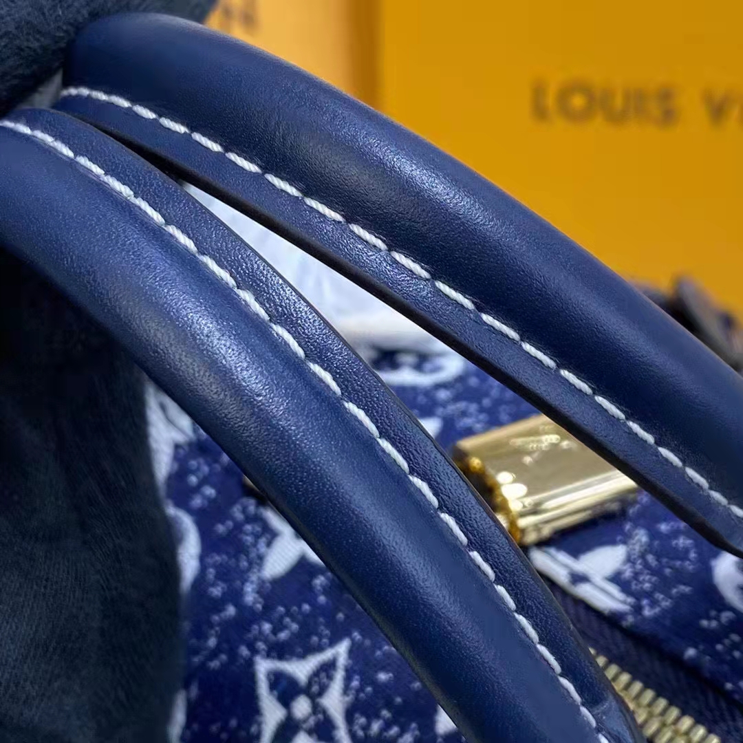 Louis Vuitton LV Women Speedy Bandoulière 25 Handbag Navy Blue Denim Jacquard Calfskin