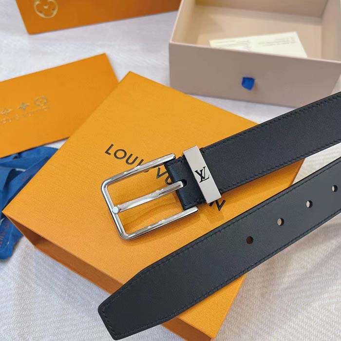 Louis Vuitton Unisex LV Pont Neuf 35mm Belt Anthracite Gray Ombre Calf Leather