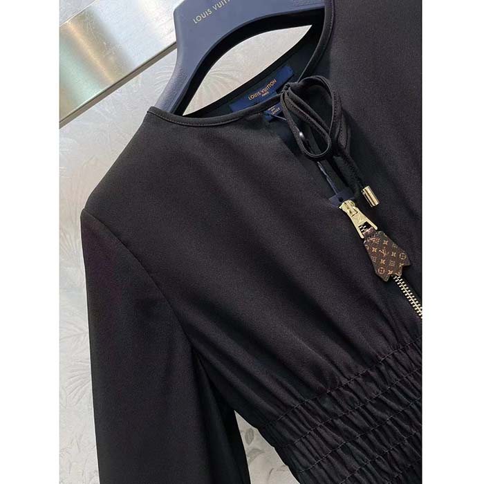 Louis Vuitton Women LV Long-Sleeved Tiered Dress Silk Viscose Elastane Black Regular Fit