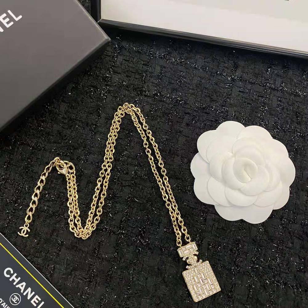 Chanel Women Long Pendant Necklace in Metal and Strass