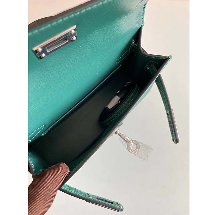 Hermes Women Mini Kelly 20 Bag Epsom Leather Silver Hardware-Green