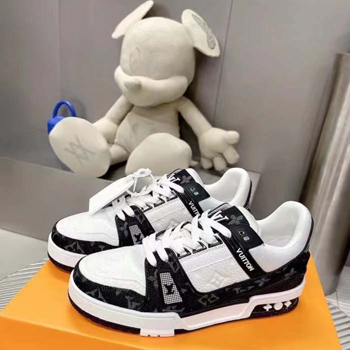 Louis Vuitton Unisex LV Trainer Sneaker Black Monogram Denim Monogram Embossed Grained Calf