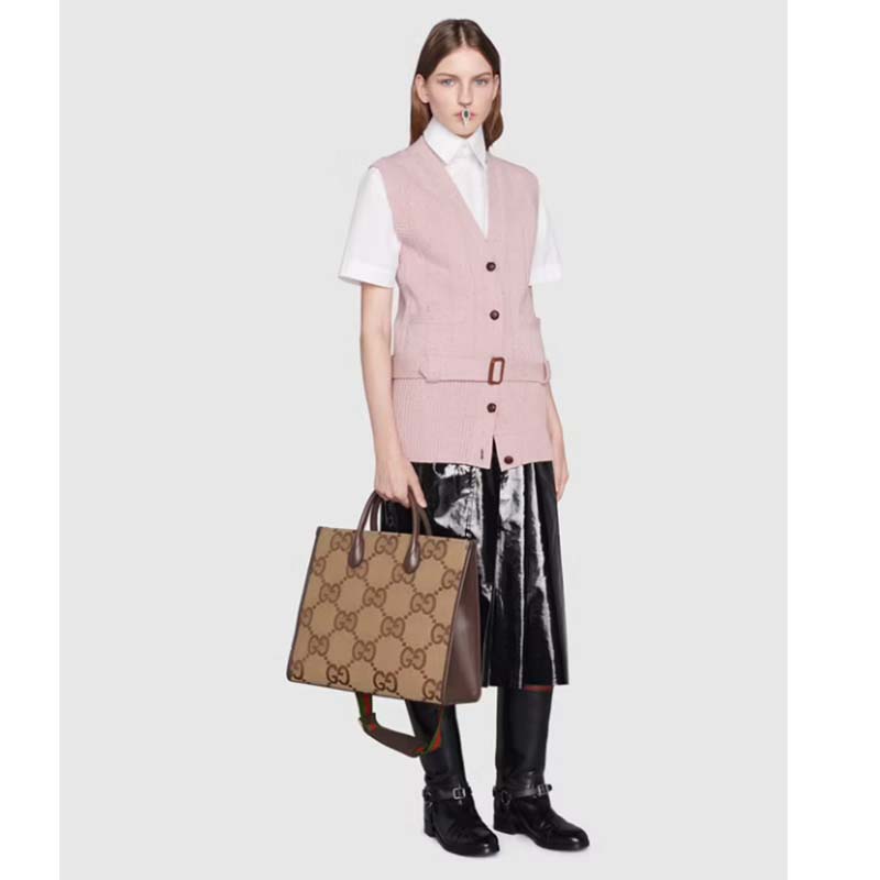 Gucci Unisex Tote Bag Jumbo GG Camel Ebony Jumbo GG Canvas