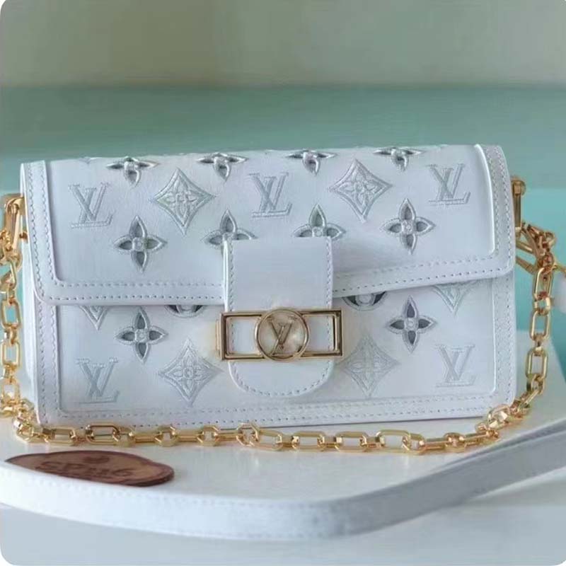 Louis Vuitton LV Women Dauphine East West Handbag White Calfskin Leather